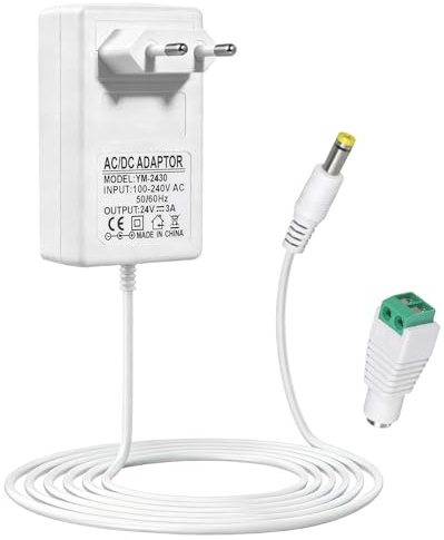 Cagrin 24V 3A Fuente de Alimentación 72W AC 100 240V con Enchufe EU | con Cable 1,5 m, Adaptador de Corriente DC 24V con Conector 5,5 x 2,5 mm para Tiras LED Cámaras CCTV Módulos y Cajas de Conex