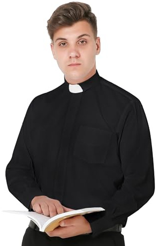 IvyRobes Clergy Shirt Men Priest Clerical Shirts Long Sleeves with Free Slip-in Tab Collar 5 Colors