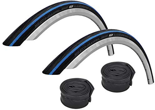 Schwalbe 2x Lugano 700c x 25 Road Racing Bike Tyres & Presta Tubes - Blue