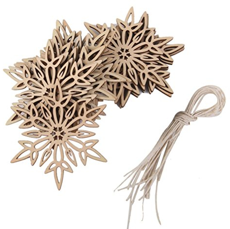 LUOEM 10pcs Hölzerne Schneeflocken Anhänger Weihnachtsdekoration Hängende Verzierungen mit String