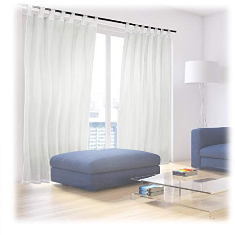 Relaxdays Vorhänge mit Schlaufen, 2er-Set, Voile, halbtransparente Gardinen, einfarbig, Polyester HxB 245x140 cm, creme