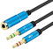 DnGeky Headphone Splitter For Computer 3.5mm Female to 2 Dual 3.5mm Male Headphone Mic Audio Y Splitter Cable Smartphone Headset to PC Adapter (Blue)