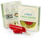 Garlic Grater Plate Set with Brush and Peeler, (#Ref 15). Green Plate with Red and Green Circle, Orange Rim. Handmade and Hand Painted in Cordoba, Spain