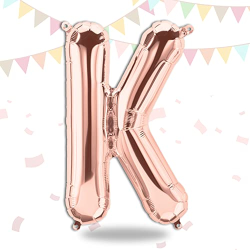 FUNXGO Folienballon Buchstaben Rosegold K - Buchstaben Luftballon Klein K - ca. 40cm Nur Luftfüllung - Ideal für Geburtstag, Hochzeit & Party Deko - Ballon Buchstabe K Rosegold