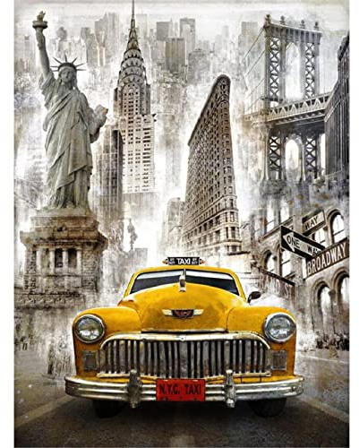 YSCOLOR Diamond Painting Diamant-Stickerei New York Auto Rund Vollbohrer Kreuzstich 5D rund Strass Mosaik Wohnkultur 30 x 40 cm