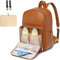 Wickelrucksack aus Leder, Wickeltasche, Wickeltaschen, Wickeltaschen für Mama Unisex Umstandswindeltasche mit Kinderwagenaufhänger | Thermotaschen | Verstellbare Schultergurte | Wasserdicht | Braun