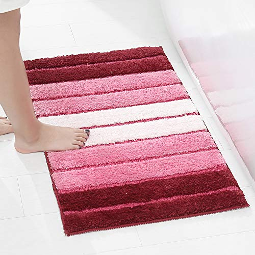 Treer Badezimmermatte Weicher Saugfähig Badezimmerteppich, Mikrofaser Plüsch Farbverlauf Wasseraufnahme Badematten Antirutsch Badvorleger Fußmatte Schlafzimmer Bodenmatte (Rot,48x78cm)