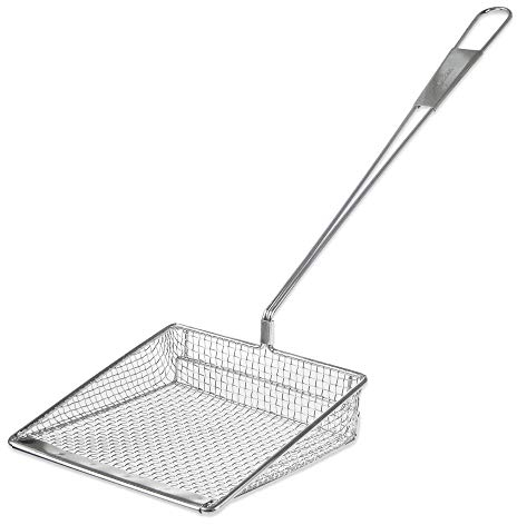 COARSE MESH SKIMMER LONG HANDLE SQUARE FISH SCOOP SHOVEL STAINLESS STEEL