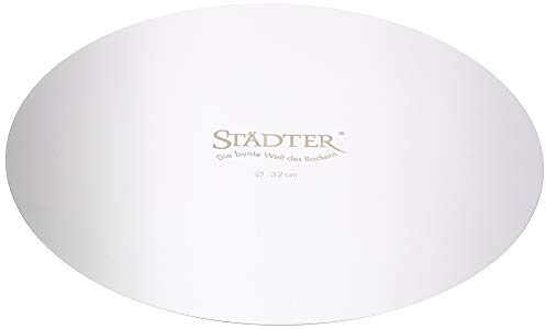 STÄDTER Tortenunterlage rund, 32 cm, Edelstahl, rostfrei & spülmaschinengeeignet, Fruchtsäurefest, ideal zum Umsetzen & Dekorieren von Torten und Kuchen