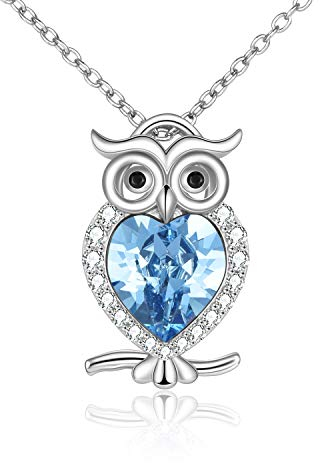 WINNICACA Damen Eulen Kette S925 Sterling Silber mit Geburtsstein Anhänger Nette Tiere Schmuck Geschenke für Frauen Mädchen Eulenliebhaber