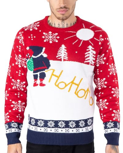 NOROZE Herren Unisex Retro Hässlich Frech Gestrickt Weihnachten Pullover Strickpullover Top L Ho Ho Santa- Rot