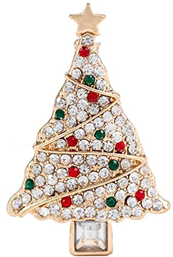 Goldfarbene Schmuck-Brosche mit Strasssteinen, Weihnachtsbaum-Design, Vintage-Stil, mehrfarbig, Legierung, Reversnadel, Schal, Clip, Anstecknadel, Anstecknadel, für Urlaub, Party, Geschenke