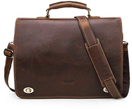 Contacts Maletín de piel auténtica para hombre de 14 pulgadas, bolso cruzado casual vintage para negocios, para hombres y mujeres, viajes, escuela, abogados, Marrón oscuro, 40,6 cm, Talla única