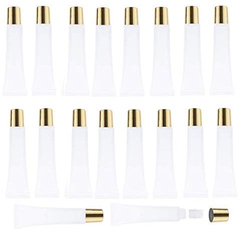 50Pcs 15 ml Lip Gloss Squeeze Tubes, Lip Gloss Containers Empty, Refillable Soft Clear Tubes for DIY Lipgloss Balm Cosmetic (Gold Cap)