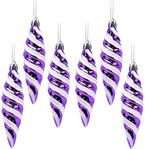Christmas Concepts® Pack of 6-110mm Large Spiral Shaped Baubles - Shiny & Glitter Decorated - Christmas Tree Decorations (Purple)