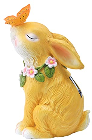 SOLUSTRE Hase Figur LED Solarleuchten Solar Gartenleuchte Gartenlampe Kaninchen Dekofigur Gartenfiguren Garten Statue Skulpturen Schmetterlinge Gartendeko Tiere für Outdoor Außen Rasen Terrassen Deko