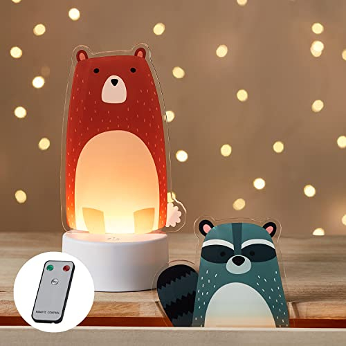 Lights4fun LED Nachtlicht Waldtiere mit Timer und Touchsensor Bär & Waschbär batteriebetrieben