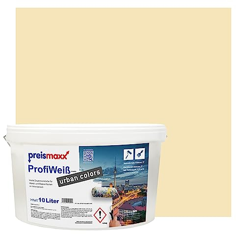 Preismaxx Profiweiß Wandfarbe beige 10L, hohe Deckkraft, Dispersionsfarbe innen, Innenwandfarbe Raumfarbe champagner deckend, Deckkraftklasse 2, matt Innenfarbe Profi Qualität