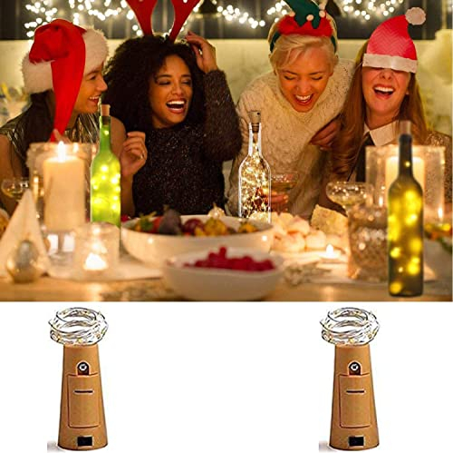 HUAXIYAN Wine Bottle Lights with Cork 20 LED Copper Wire String Lights, Pack of 2 Battery Operated Starry String Led Lights for Bottles DIY Christmas Wedding Party Decoration (Warm White) (2)