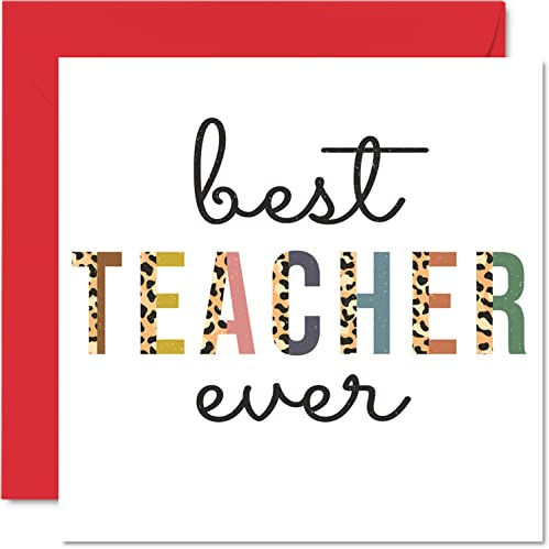 Stuff4 Dankeskarten – Best Teacher Ever – Dankeskarten für Ihn, Ihre Männer und Frauen, herzliche Wertschätzungskarte, 145 mm x 145 mm Dankeskarten für Geschenke