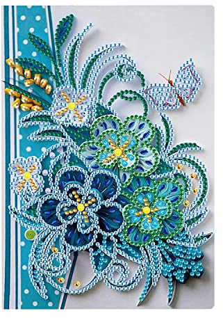 DCIDBEI Notizbücher Diamant Malerei Notizbuch A5 Diamond Painting Journal Buch Diamant Bastelset Erwachsene Blumen Blau Tagebuch Mädchen Skizzenbuch A5 Malen nach Zahlen Freizeit Buch