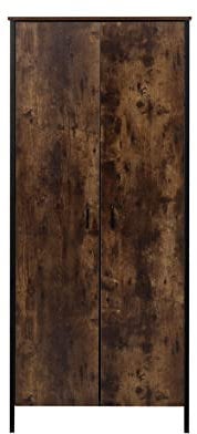 Homeke Rustic 2 Doors Wardrobe with Shelf and Hanging Rail Storage Closet Bedroom Furniture Metal Frame Industrial Style