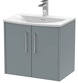 Hudson Reed JNU2323G Juno Modern Bathroom Wall Hung 2-Door Vanity with Curved Ceramic Basin, 600mm, Matt Coastal Grey