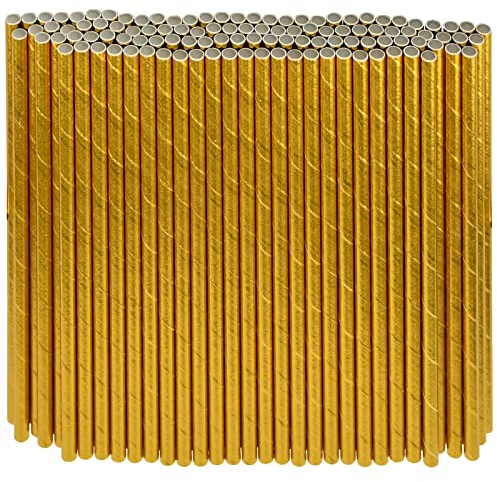 Lot de 1000 pailles jetables en papier doré, 19,7 x 0,6 cm, pour fête, mariage, cocktail – Respectueuses de l'environnement