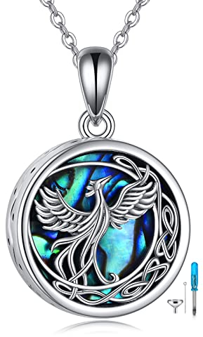 VENACOLY Collar de urna de plata de ley con alas de ángel, colibrí, libélula, fénix, lobo, perro, girasol, árbol de la vida, brújula, corazón, cenizas, collar con colgante de cremación, joyería