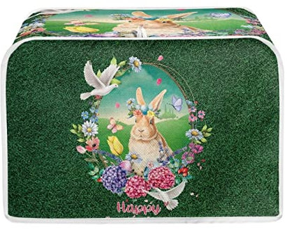 STUOARTE Easter Decor Toaster Cover 4 Slice Long Slot Toaster Cover Cute Rabbit Butterfly Bread Maker Cover Kitchen Small Appliance Cover, Dust and Fingerprint Protection, Washable, Green