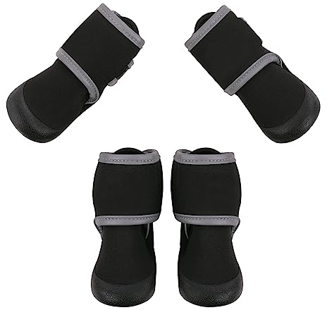 CITÉTOILE Un Set di 4 Scarpe per Cani con Nastro Riflettente, Stivali per Cani Antipioggia e Neve, Scarpe per Cani di Protezione Impermeabile Antiscivolo, Tutte Le Stagioni, Nero, XL