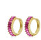 GOLDENCAT Pendientes Magic Dorados, Pendientes Aro Circonitas, Aros Pequeños con Piedras, Argollas Zircon, Aretes, Diámetro aro 15 mm, Grosor del aro 2 mm, Plata de Ley 925 Baño Oro, Zircon Rosa