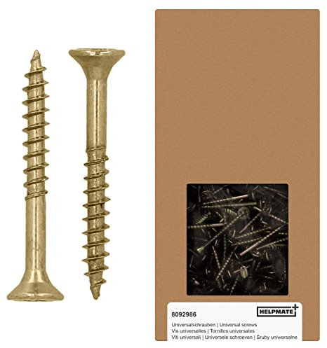 HELPMATE - Viti universali a testa svasata 3,5 x 30 giallo passivate - 800 viti per legno con attacco PZ 2 e filettatura parziale - Viti per truciolato per interni ed esterni protetti