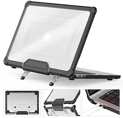 SEYMCY Funda rígida protectora para MacBook Pro de 13 pulgadas 2022/2020/2018 con soporte plegable para A2338 A2289 A2251 A2159 A1989, color negro