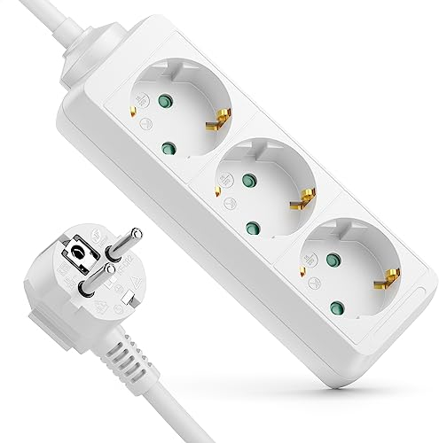 deleyCON 3 Fach Steckdosenleiste Mehrfachsteckdose Steckerleiste Stromleiste für Innenbereich 1,4 m Kabel Robustes Kunststoffgehäuse Stromsparen Weiß