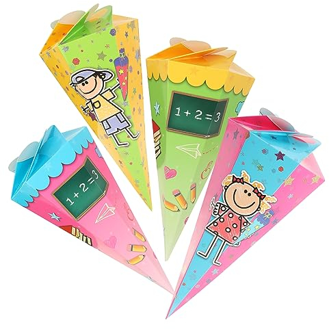 com-four® 4X Schultüte 30cm, Geschwisterschultüten aus Pappe, Faltbare Zuckertüte für die Einschulung zum Schulanfang, Geschenkverpackung für Schulanfänger