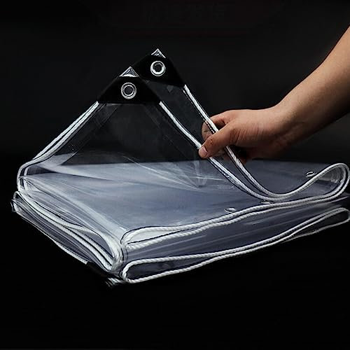 YHBZ Bâche en PVC très résistante,Bâche Transparente imperméable avec œillets,Clair Bâche étanche Pliable,1x1.5m 2x3m 4x5m 2.5x8m Verre Souple pour Maison, imperméable à Pluie,0.8mx2m/2.6 * 6.6ft-T