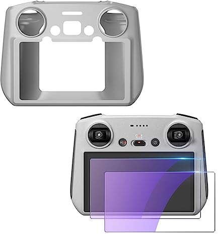 ZWLLKJGS RC Silicon Cover Case+Screen Protector Filme für DJI Mini 3/Mini 3 Pro/Air 2S/Mavic 3 Smart Remote Controller (Grau)
