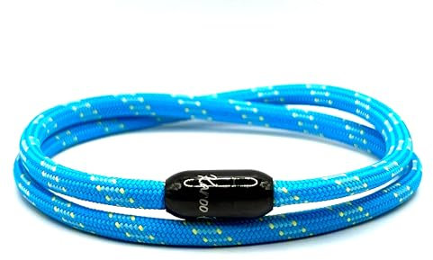 KAROO EARTH JEWELLERY Rope Bracelet | Unisex Braided Paracord Nautical Double Wrap Bracelet with strong Magnetic Clasp | Waterproof surfer bracelet (Large Wrist (20-22cm), Pale Blue Black Clasp)