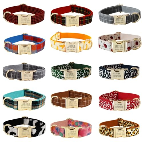 Uiopa Hundehalsband mit Namen und Telefonnummer, Halsband Hund Personalisiert auf Metall Steckverschluss, Verstellbare Hundehalsbänder für Kleine Große Hunde, Hundeleine und Fliege Erhältlich
