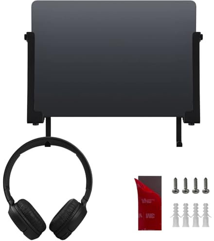 JEMACHE Support mural rigide en aluminium pour ordinateur portable MacBook Air, Pro, surface, iPad, tablettes avec crochet pour casque (noir)