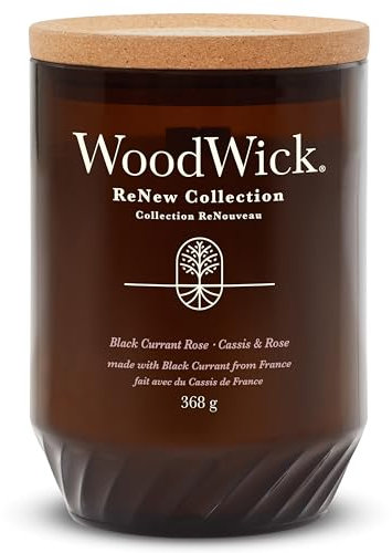 WoodWick Renew Scented Candle with Crackling Wick | Black Currant and Rose Large Candle | Plant Based Soy Coconut Wax Blend | Made with Recycled Materials