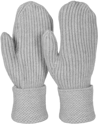 styleBREAKER Damen Winter Strick Fäustlinge Einfarbig mit gemustertem Bund, warme Fausthandschuhe, Strickhandschuhe 09010046, Farbe:Hellgrau