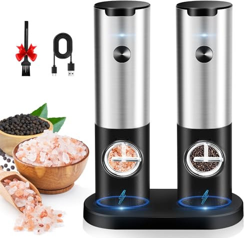 Electric Salt and Pepper Grinder Set: Leap Fit Kitchen Automatic Rechargeable Pepper Mills with Adjustable Coarseness