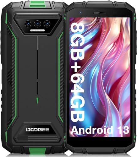DOOGEE S41T [2024] Rugged Smartphone, 8GB +64GB Telefono Indistruttibile TF 1TB, 6300mAh Android 13 Telefono Cellulare, 13MP Tripla Fotocamera, 5.5 Pollici HD+, NFC/GPS / IP68 / IP69K Verde
