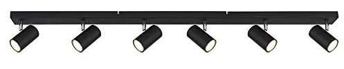 Deckenleuchte Spotleiste Deckenstrahler 6-flammig Wohnzimmerleuchte, Deckenlampe mit verstellbaren Spots, Metall schwarz, 6x GU10, LxBxH 115x6x12 cm