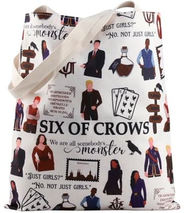 UJIMS Six of Crows Tragetasche mit sechs Krähen inspirierter Charaktere, Motiv: Six of Crow Club, Merch, Buchgeschenk, Krähenliebhaber, Geschenke, Crowscharactertote