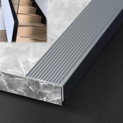 OLIREW Treppe Kantenband Treppenprofil für den Innen- und Außenbereich, Treppenkantenprofil, Aluminium-Treppenschutz, verschleißfestes, rutschfestes Eckschutzprofil, Kantenleiste-Gray||W 70mm
