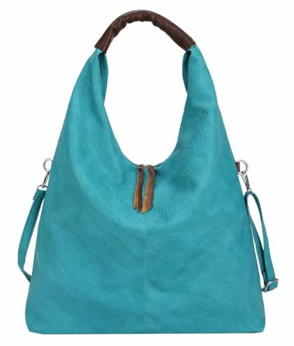 OBC XXL Damen Tasche Shopper Schultertasche Hobo Bag Reisetasche Handtasche Umhängetasche Freizeittasche Beuteltasche Weekender Leder Optik Türkis
