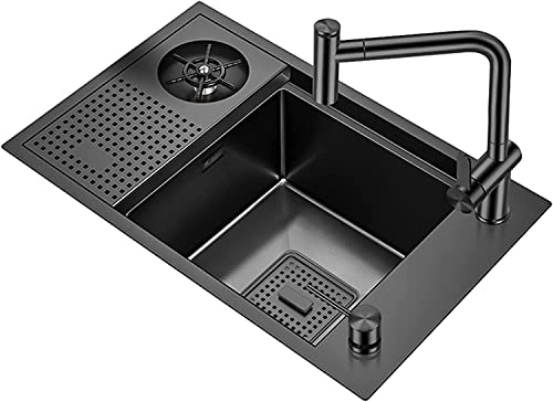 Küchenspülen mit Wasserhahn + Unterlegscheibe, quadratisches Spülbecken aus gebürstetem Edelstahl zum Einbau oder zur Unterbaumontage